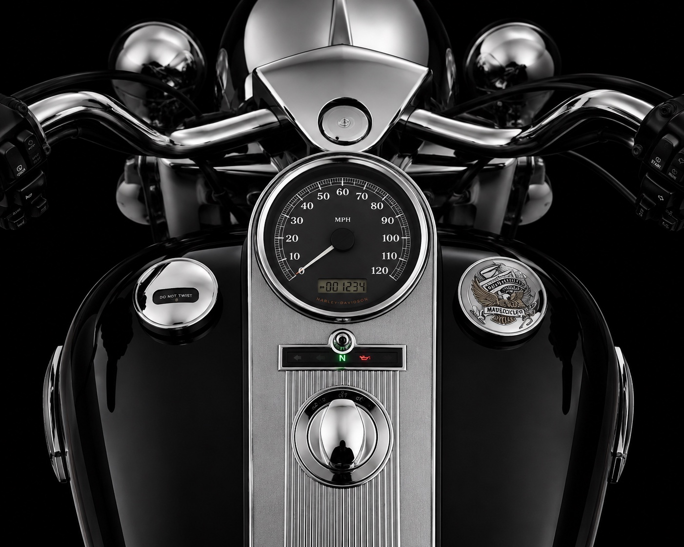 Factory Road King and Softail speedometer before Etched Flames installation