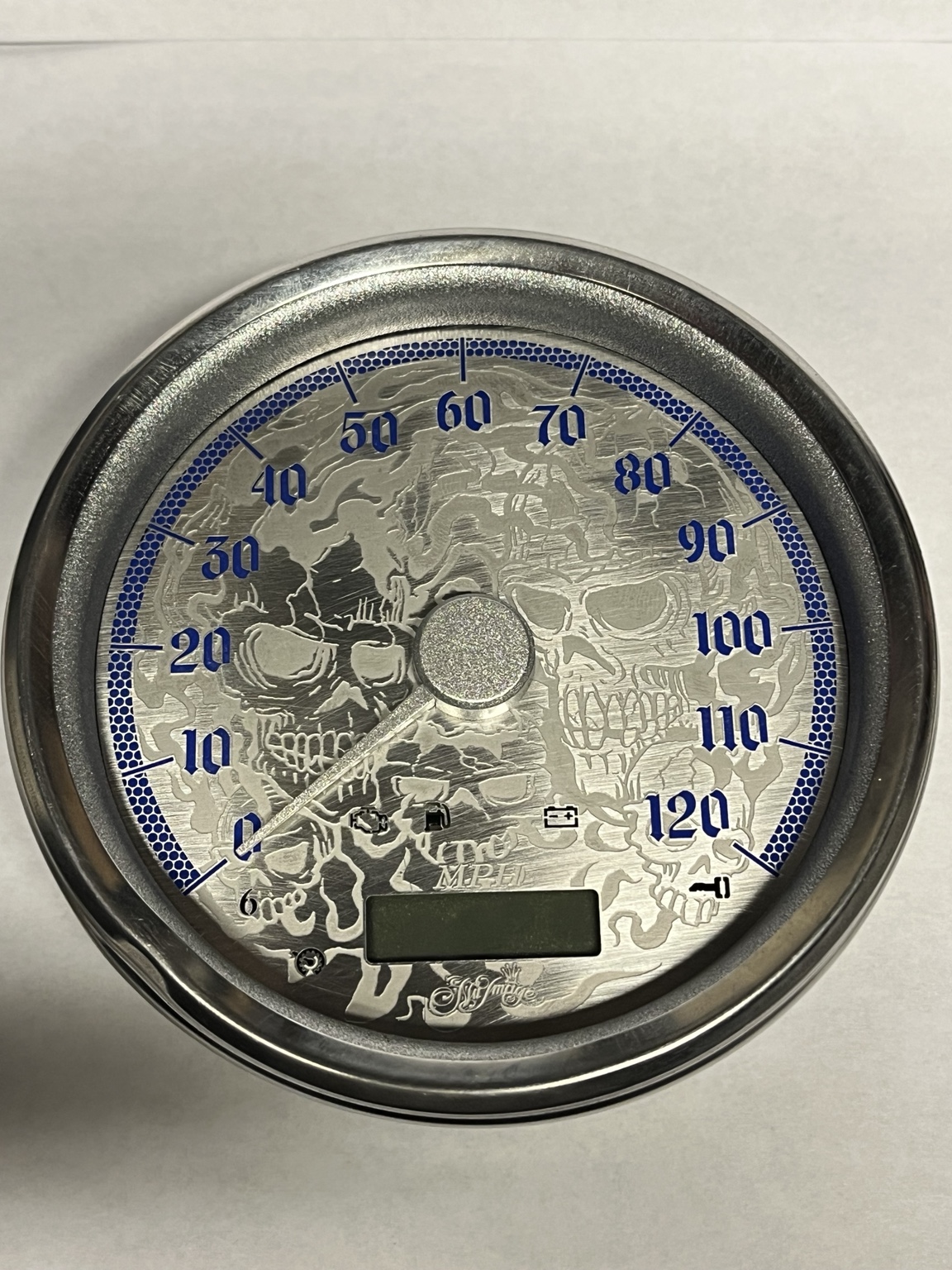 Etched Skulls Road King and Softail brushed stainless gauge