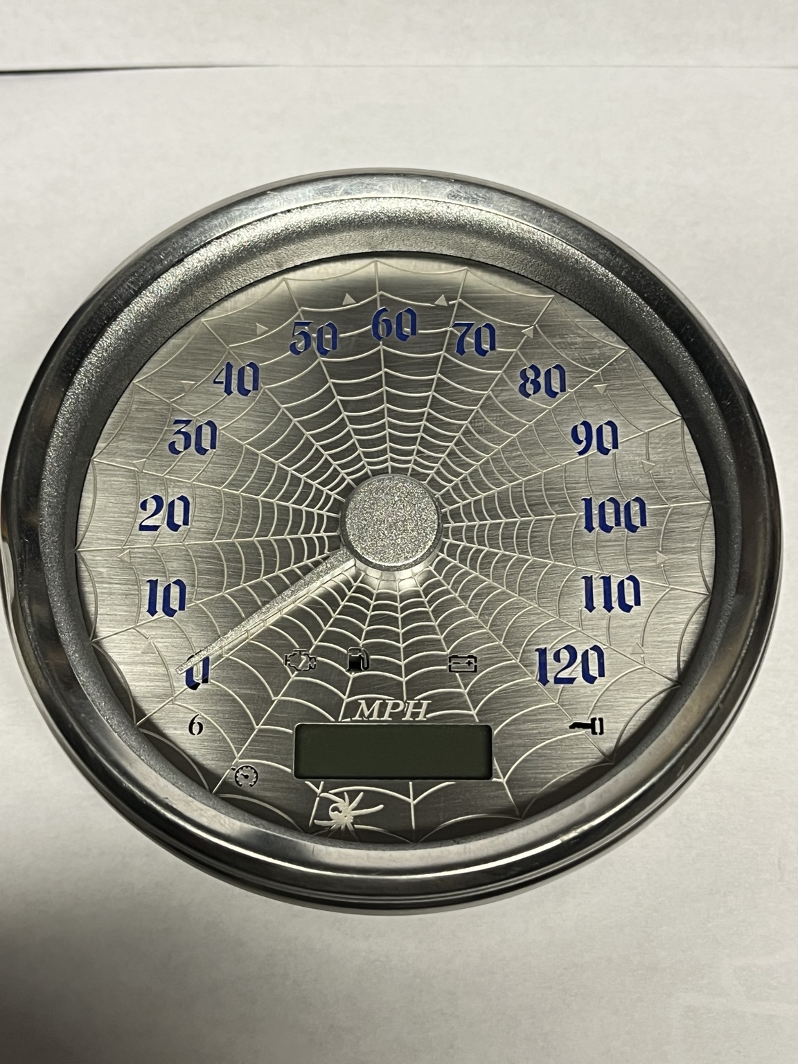 Etched Spider Web Road King and Softail brushed stainless gauge