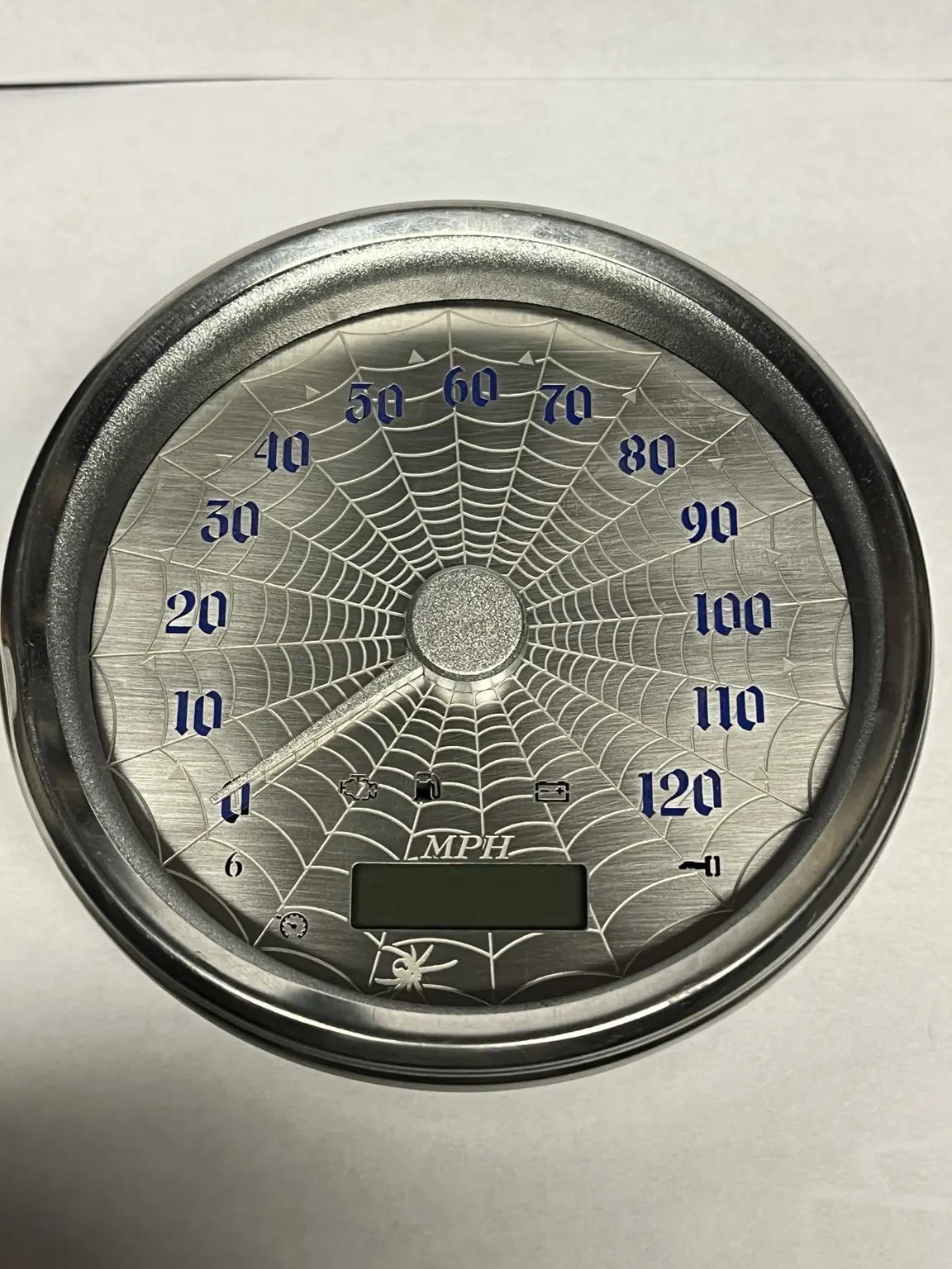 Etched Spider Web Road King and Softail brushed stainless gauge