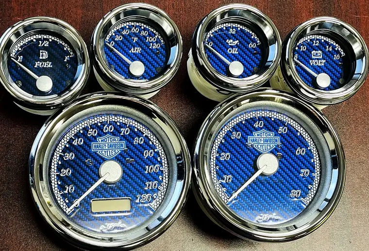 Custom Harley gauge work by Bagger Gauges