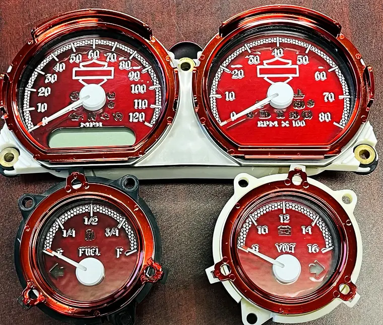 Custom Harley gauge work by Bagger Gauges