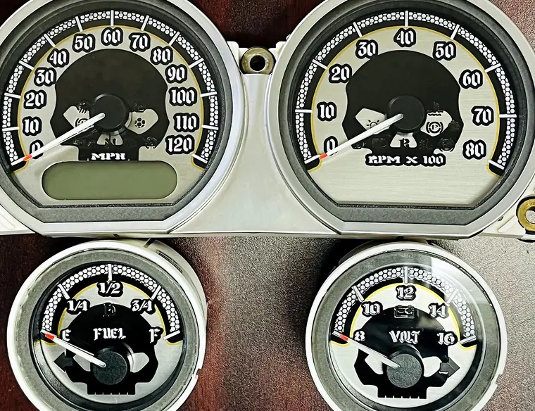 Custom Harley gauge work by Bagger Gauges