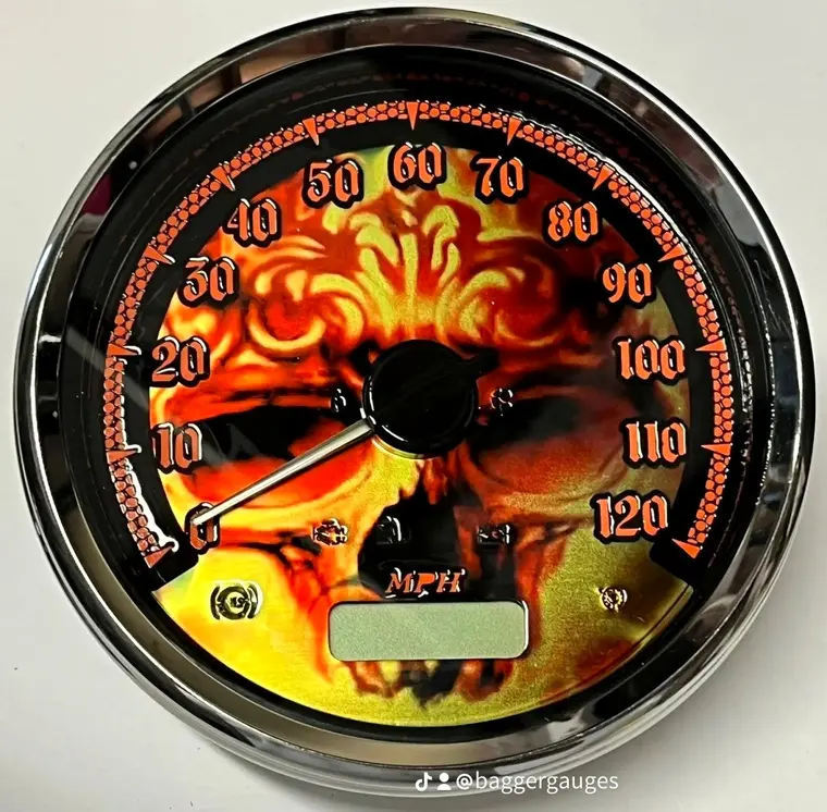 Custom skull artwork Harley speedometer gauge