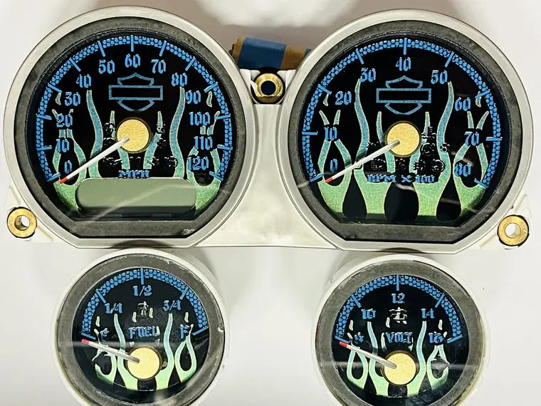 Blue flame custom Harley bagger gauge set