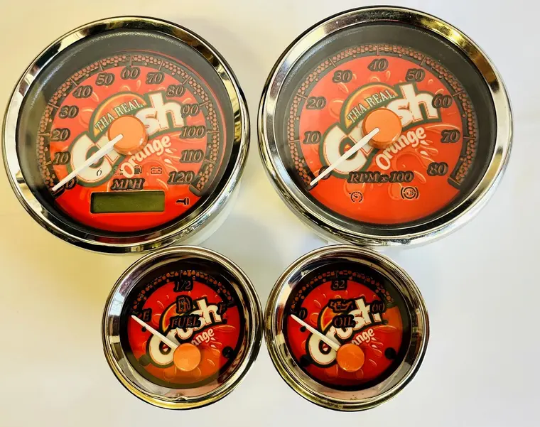 Orange custom Harley bagger gauge set