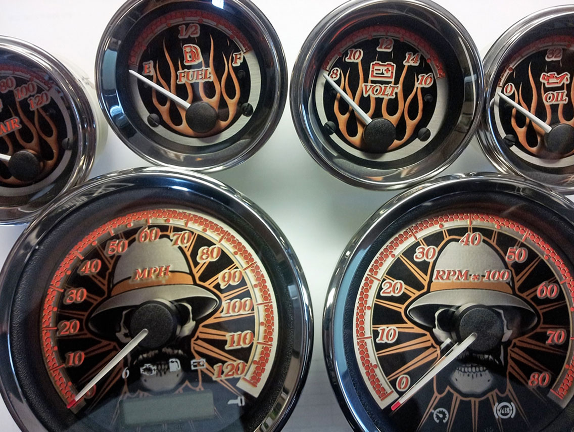 Harley Gauges | Custom Motorcycle Gauges | Custom Motorcycle Face Kits | Riverside CA